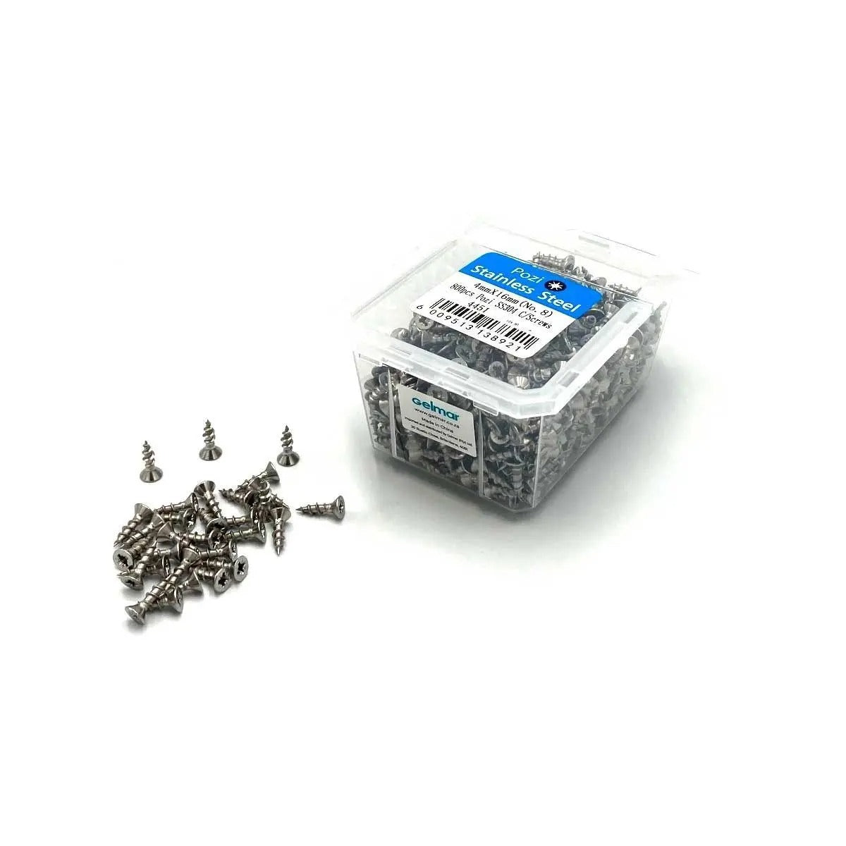 Chipboard Screws, No.8, 4mm x 16mm, Stainless Steel (Set of 800 Pieces) - Bulk Haven