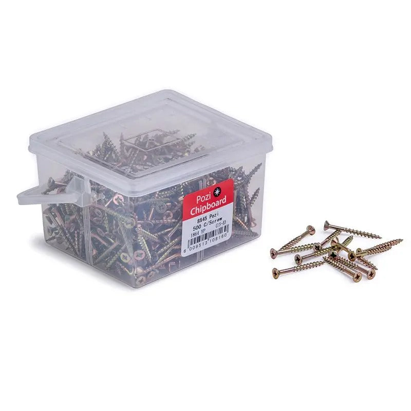 Chipboard Screws, No.8, 4mm x 45mm (Set of 500 Pieces) - Bulk Haven