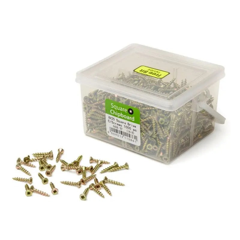 Chipboard Screws, Square, No.8, 4mm x 25mm (Set of 1000 Pieces) - Bulk Haven