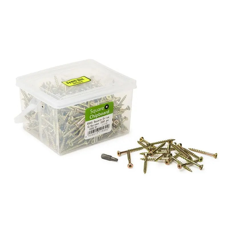 Chipboard Screws, Square, No.8, 4mm x 45mm (Set of 500 Pieces) - Bulk Haven