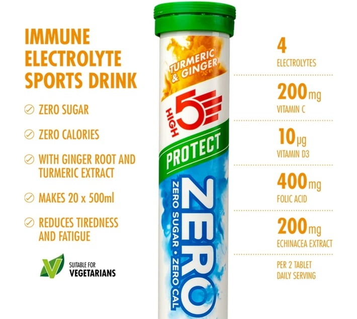 High 5 Zero Protect, Turmeric & Ginger Hydration Drink (Pack of 8 x 160 Tablets) - Bulk Haven