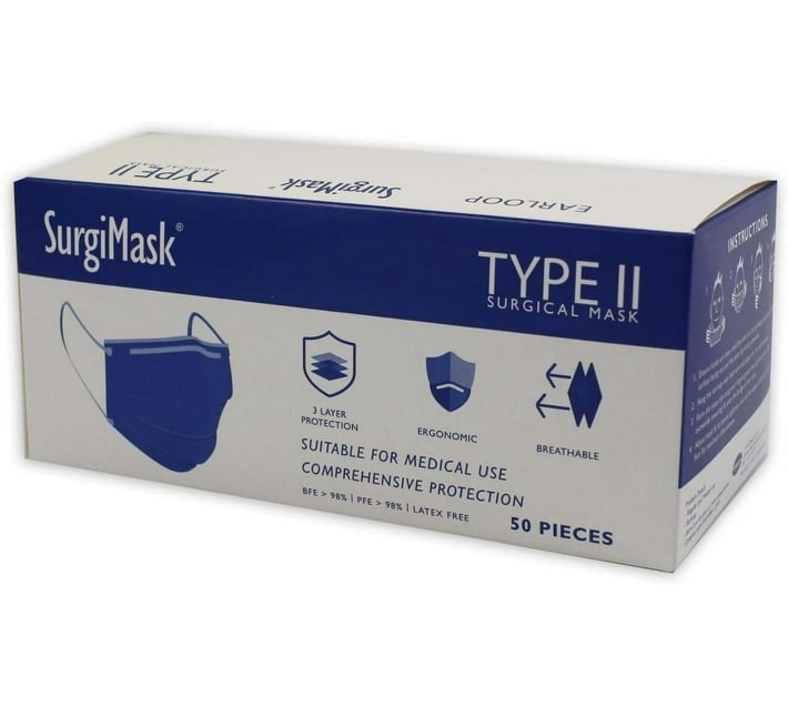 SurgiMask MSK-0-NWN-08 Half Mask (Free Size, Pack of 50, 3 Ply) - Bulk Haven