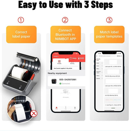 NB119 - NIIMBOT - B3S - PORTABLE THERMAL LABEL BLUETOOTH PRINTER INCLUDING FREE LABEL (70*40MM - WHITE)