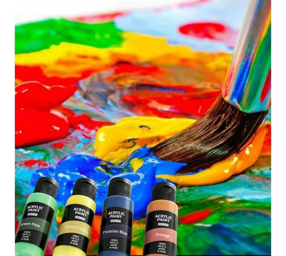 Aon-Art 24 Colours Acrylic Paint Set with Brushes and Canvas (Set of 24, Multicolour) - Bulk Haven