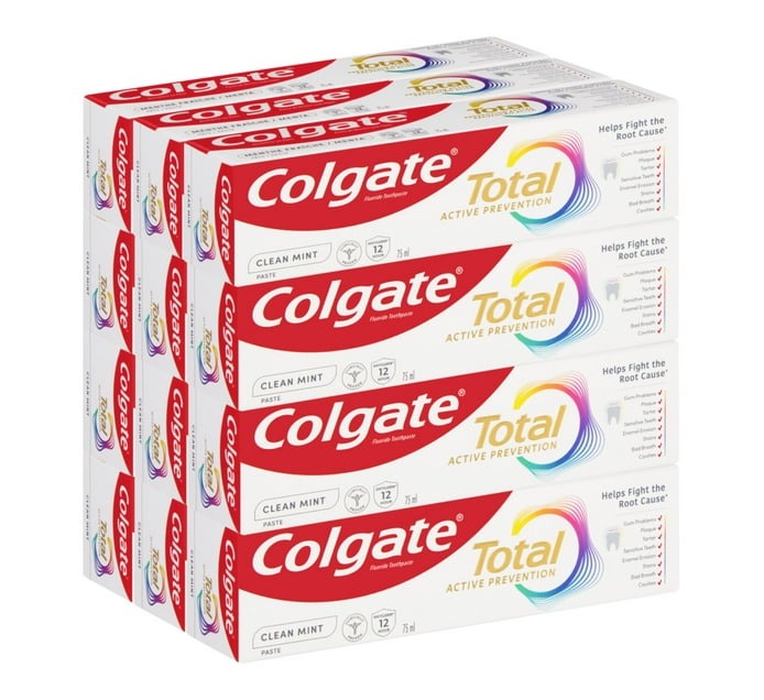 Colgate Total Toothpaste Clean Mint (Pack of 12 x 75ml) - Bulk Haven