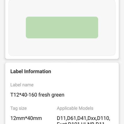 NB129 - NIIMBOT - D11 / D101 / D110 / H1S - 12X40MM - 160 THERMAL LABELS - SOLID GREEN - Bulk Haven