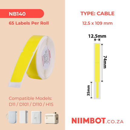 NB140 - NIIMBOT - D11 / D101 / D110 / H1S - RXL 12.5X109MM - 65 LABELS PER ROLL - YELLOW CABLE (5 ROLLS)