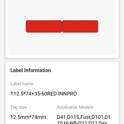 NB141 - NIIMBOT - D11 / D101 / D110 / H1S - RXL 12.5X109MM - 65 LABELS PER ROLL - RED CABLE (5 ROLLS)