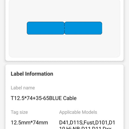 NB143 - NIIMBOT - D11 / D101 / D110 / H1S - RXL 12.5X109MM - 65 LABELS PER ROLL- BLUE CABLE - Bulk Haven