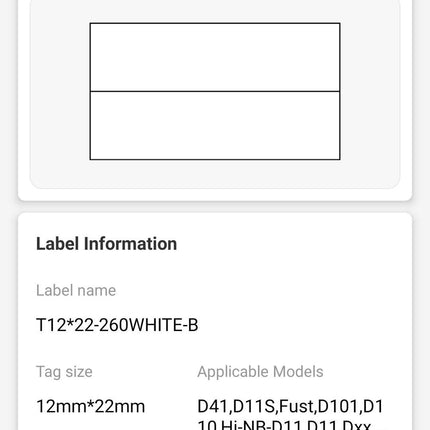 NB149 - NIIMBOT - D11 / D101 / D110 / H1S - 12X22MM - 260 THERMAL LABELS - SPLIT - WHITE (5 ROLLS)