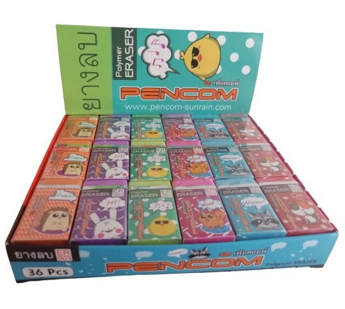 Pencom Rectangle Polymer (Eraser Box of 36) Non Toxic Eraser (Set of 36, Multicolour) - Bulk Haven