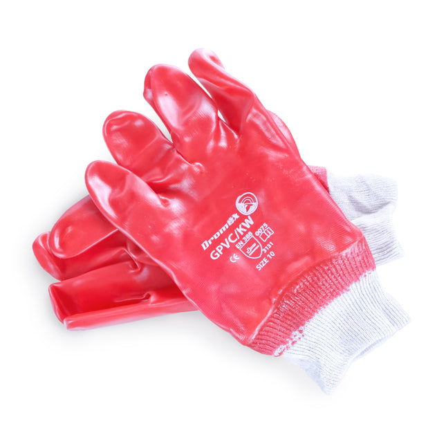 Standard PVC Gloves Knitted Wrist (Red) x 12 - Bulk Haven