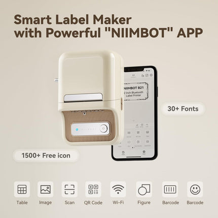 NB109 - NIIMBOT - B21 - PORTABLE THERMAL LABEL BLUETOOTH PRINTER INCLUDING FREE LABEL (50*30MM - WHITE)