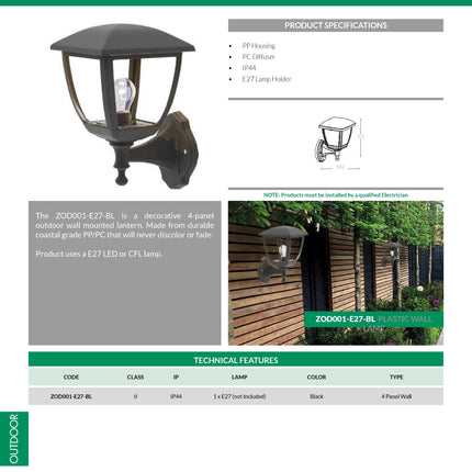 Outdoor Lantern - ZOD001E27BL (24 Units)