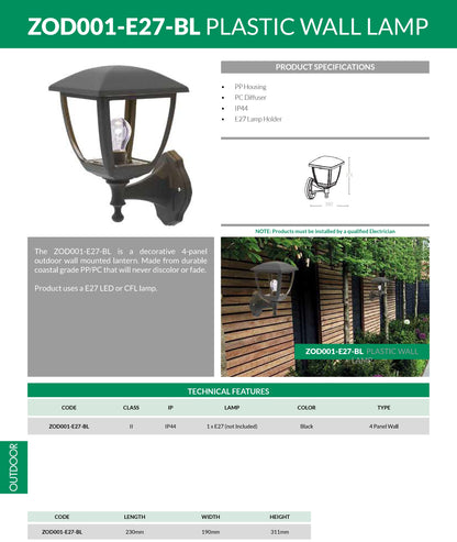Outdoor Lantern - ZOD001E27BL (24 Units)