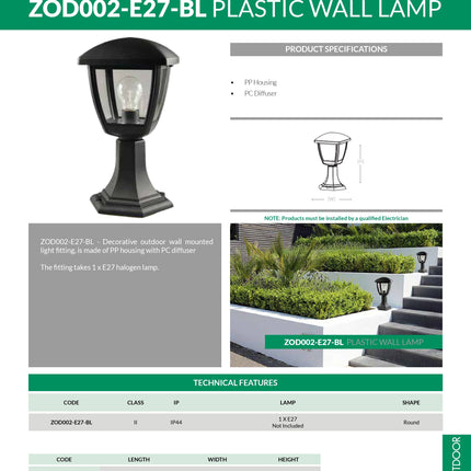 Outdoor Pedastal Lantern - ZOD002E27BL (24 Units)