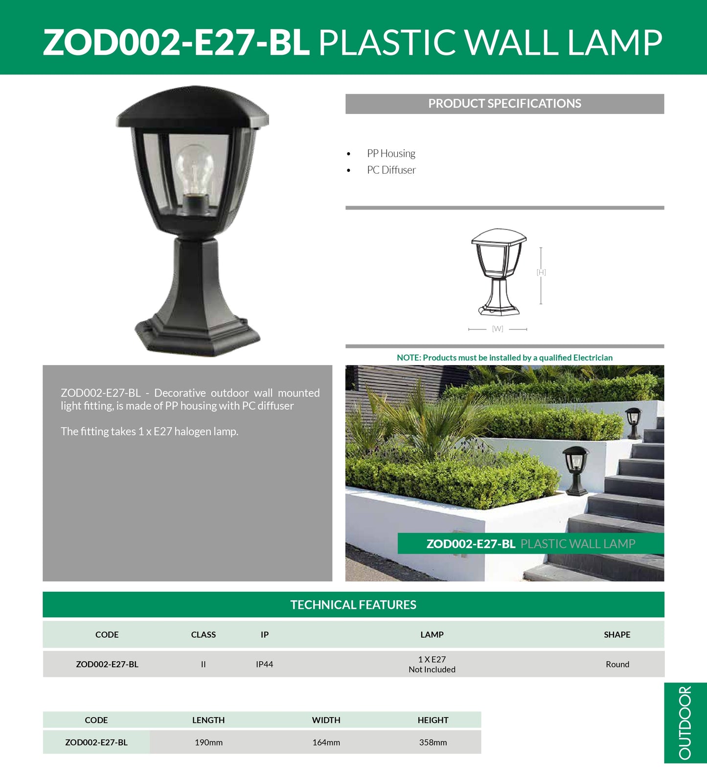 Outdoor Pedastal Lantern - ZOD002E27BL (24 Units)