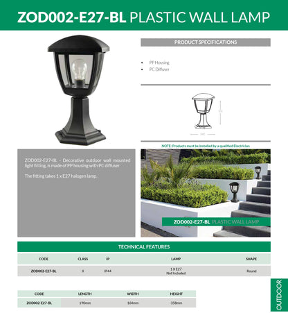 Outdoor Pedastal Lantern - ZOD002E27BL (24 Units)